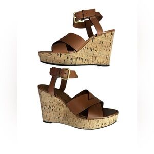 Tahari Brown Platform Wedge Sandals with Cork Platform size 7.5